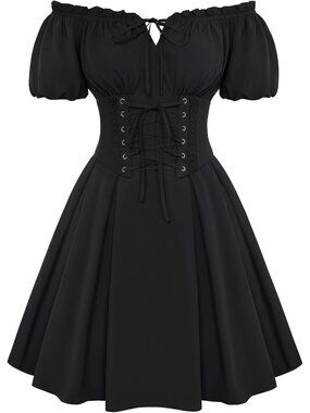 Women's Black Renaissance Costume Corset Dress Mini Off Shoulder Fairy Dresses